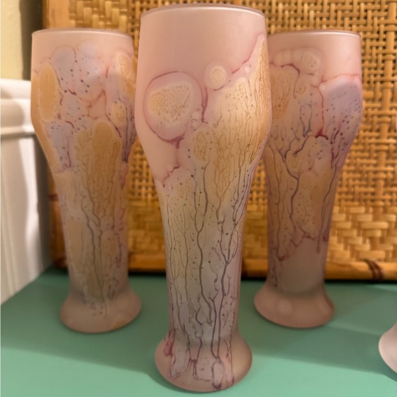 VINTAGE SET OF 6 RUEVEN FROSTED ART GLASS SMALL PILSNER GLASSES - Picture 2 of 7